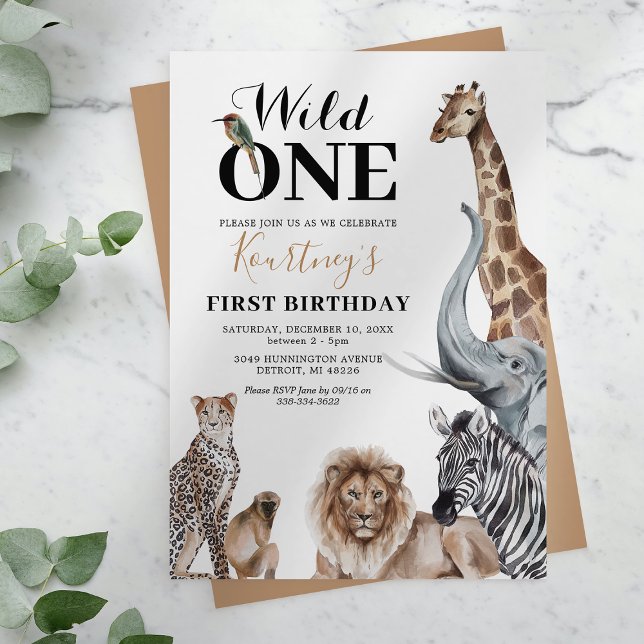 Wild One Safari Invitation d'anniversaire (Créateur téléchargé)
