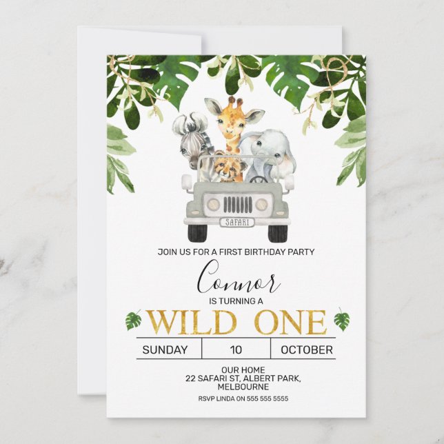 Wild One Safari Invitation d'anniversaire (Devant)