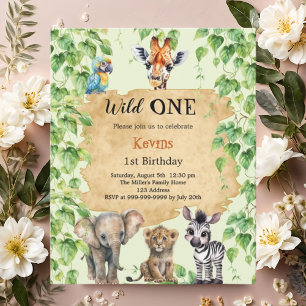 Wild one safari jungle 1er invitation Anniversaire