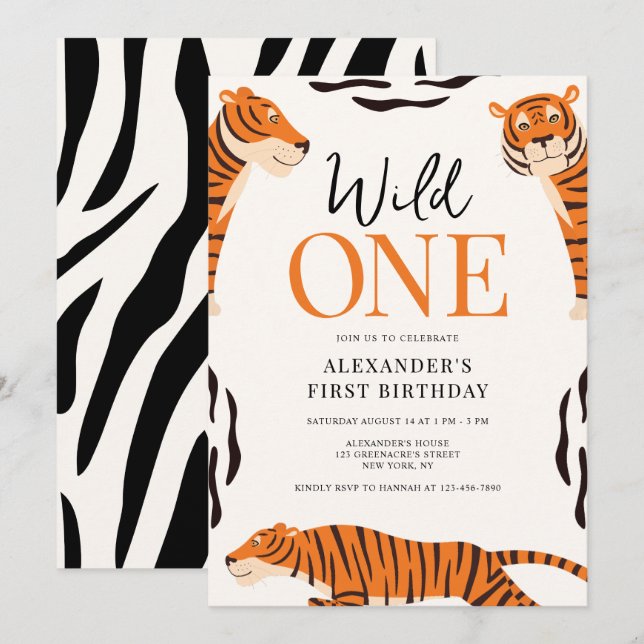Wild One Tiger 1er Anniversaire Fête Invitation (Devant / Derrière)