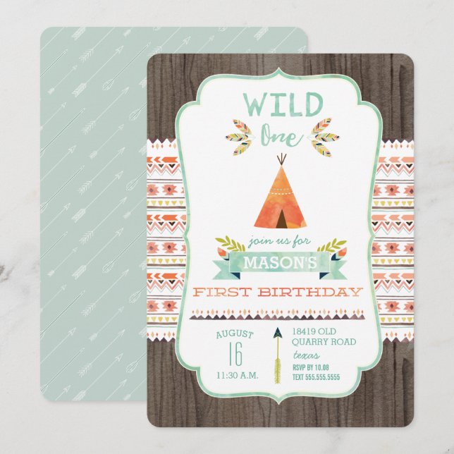 Wild One Tribal Boy Invitations de fête d'annivers (Devant / Derrière)