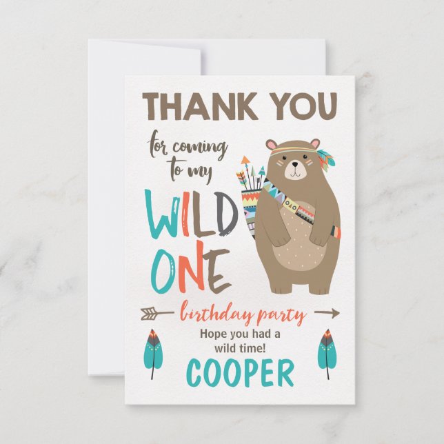 Wild One tribu Ours Carte de remerciements d'anniv (Devant)