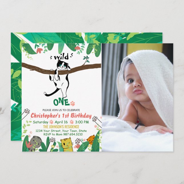 Wild One Tuxedo Kitty Enfants 1er Invitation anniv (Devant / Derrière)