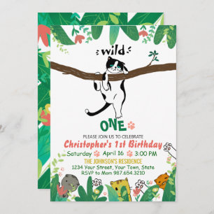 Wild One Tuxedo Kitty Enfants 1er Invitation anniv