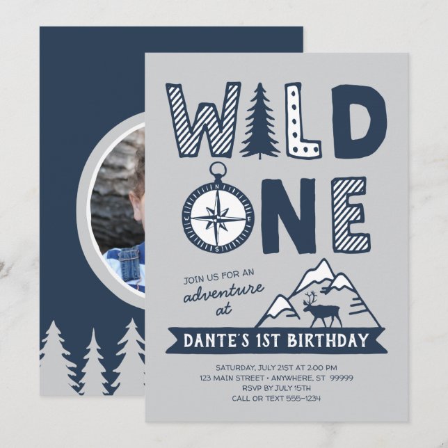 Wild One Wilderness Invitation Anniversaire (Devant / Derrière)