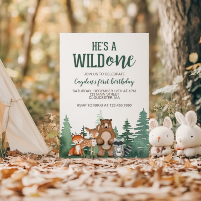 Wild One Woodland Animal First Birthday Invitation (Créateur téléchargé)