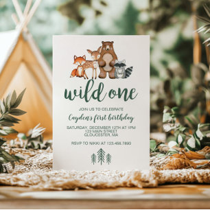 Wild One Woodland Animal First Birthday Invitation