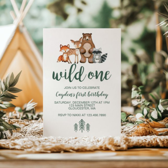 Wild One Woodland Animal First Birthday Invitation (Créateur téléchargé)