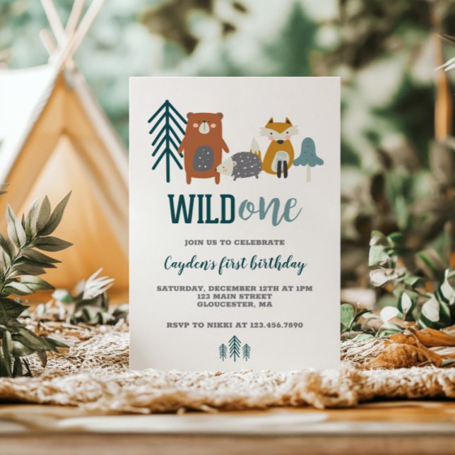 Wild One Woodland Animal First Birthday Invitation (Créateur téléchargé)