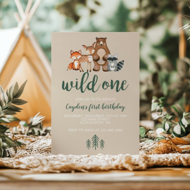 Wild One Woodland Animal First Birthday Invitation (Créateur téléchargé)