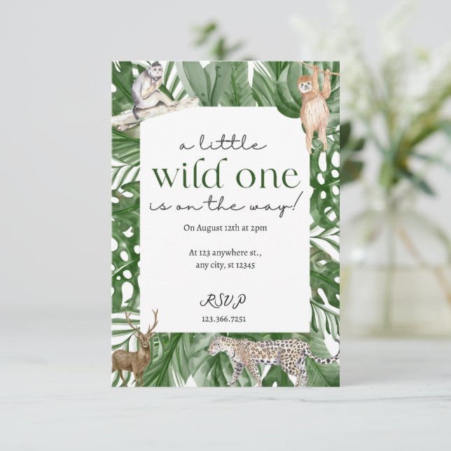 Wild One Woodland Animaux Baby shower Invitation (Debout devant)