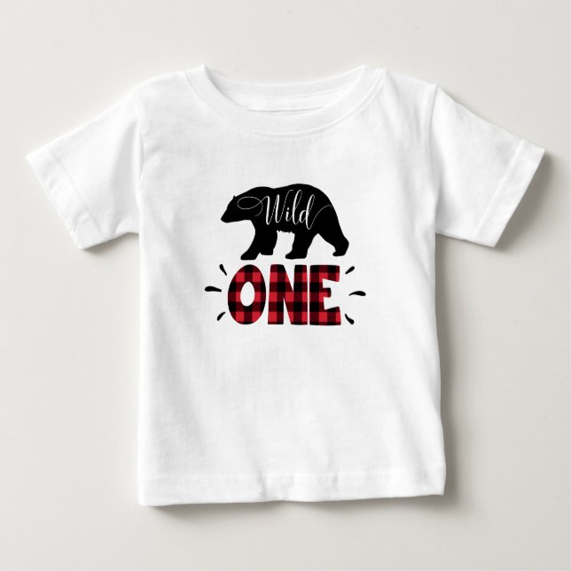 Wild One Woodland Bear Plaid 1er Birthday T-Shirt (Devant)