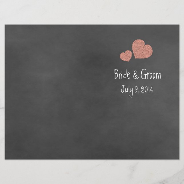 Wild Peach Rose Chalkboard Fold Wedding Programme (Devant)