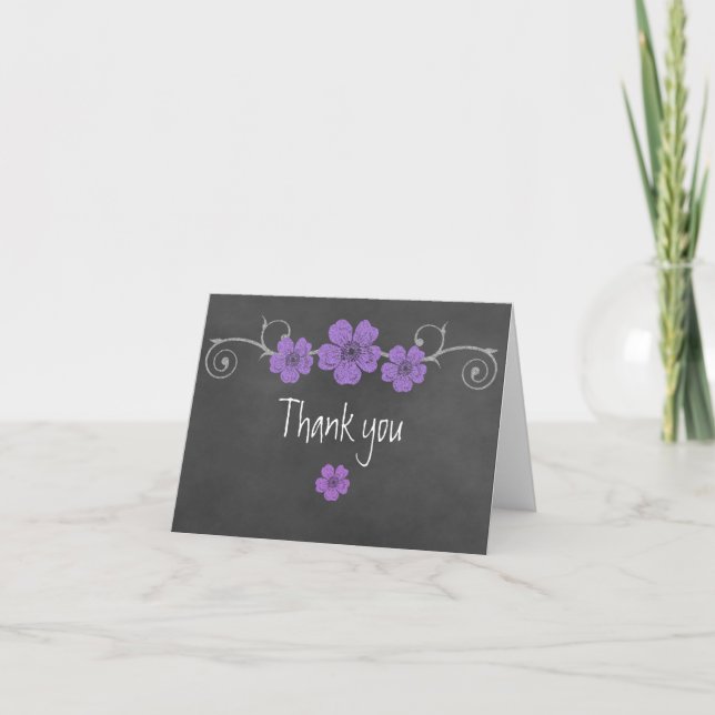 Wild Purple Rose Chalkboard Merci Carte de note (Devant)