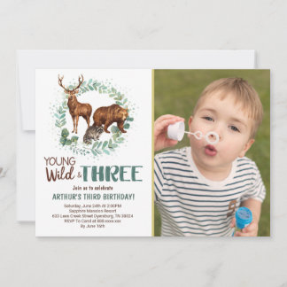 Wild Three Woodland Animaux Invitation Anniversair