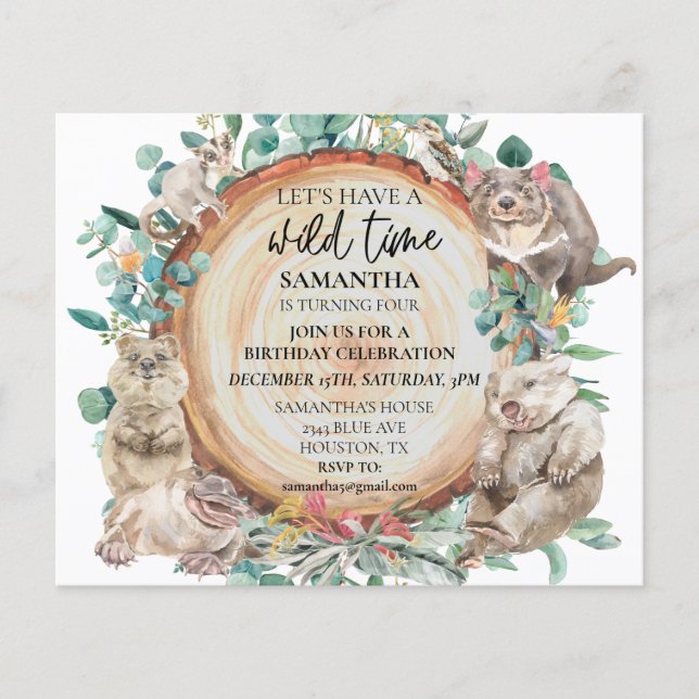 Wild Time mignon Animaux australiens Anniversaire (Devant)