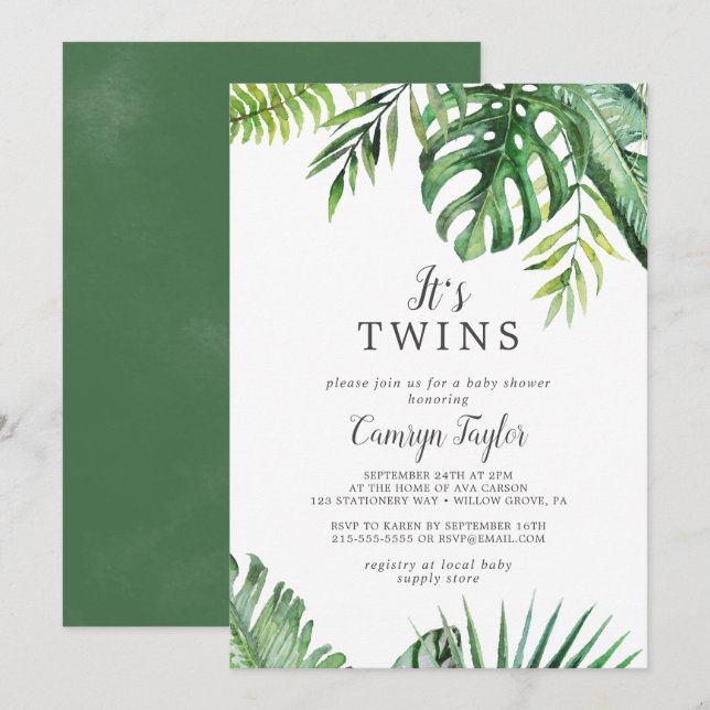 Wild Tropical C'est Twins Baby shower Invitation (Devant / Derrière)