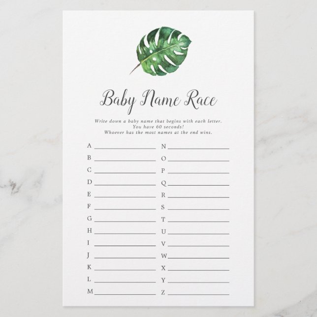 Wild Tropical Palm Baby shower Baby Name Race Jeu (Devant)