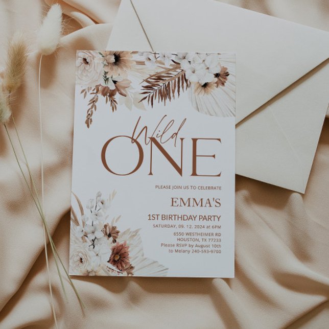 Wild Un 1er anniversaire Invitation Boho Pampas (Créateur téléchargé)