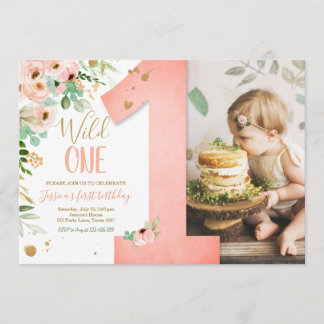 Wild Un 1er anniversaire Invitation Floral Rose Go