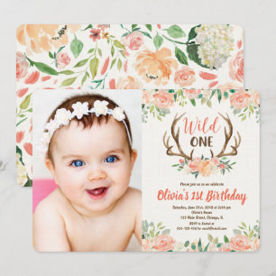 Wild un 1er anniversaire photo invitation cerf ren