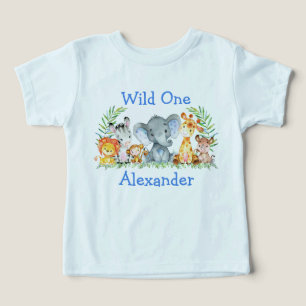 Wild Un 1er anniversaire Safari Animaux Bleus