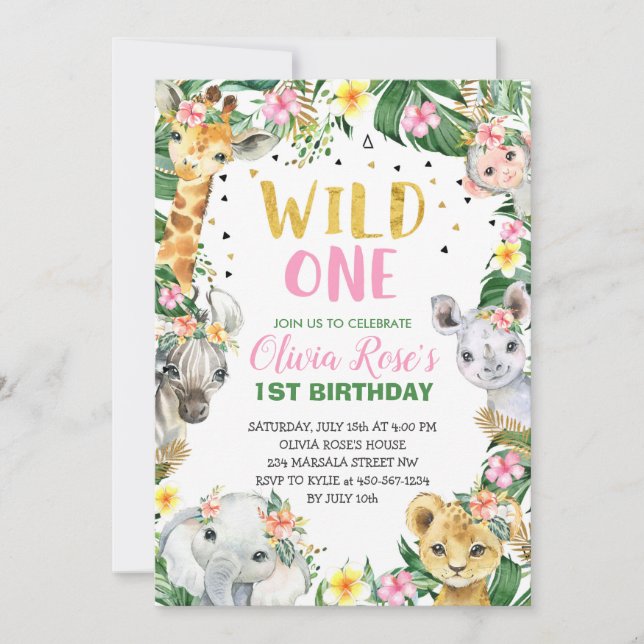 Wild Un Anniversaire Jungle Safari Invitation (Devant)