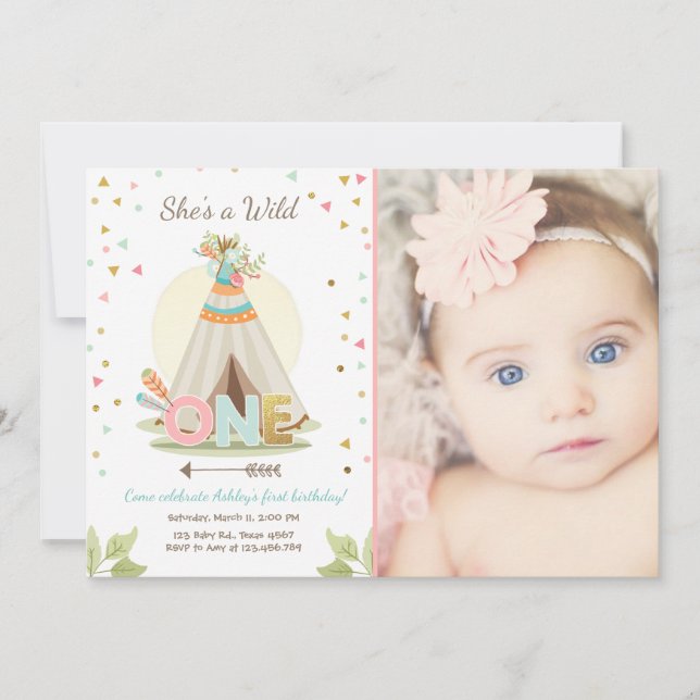 Wild Une invitation anniversaire Teepee Boho Girl (Devant)