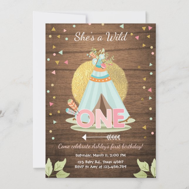 Wild Une invitation d'anniversaire Teepee Boho Gir (Devant)