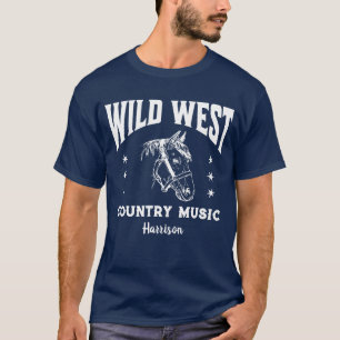 Wild West Horse Country Music Navy T-shirt blanc