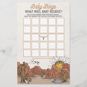 Wild West Rodeo baby bingo jeu de baby shower