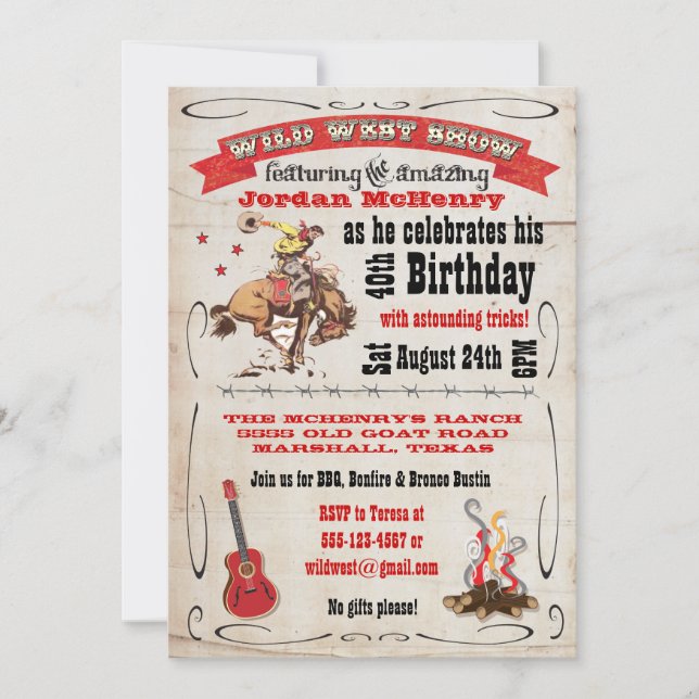 Wild West Show Anniversday Party Invitation Poster (Devant)