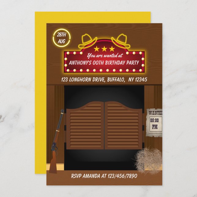Wild West Theme Neon Anniversaire invitation (Devant / Derrière)