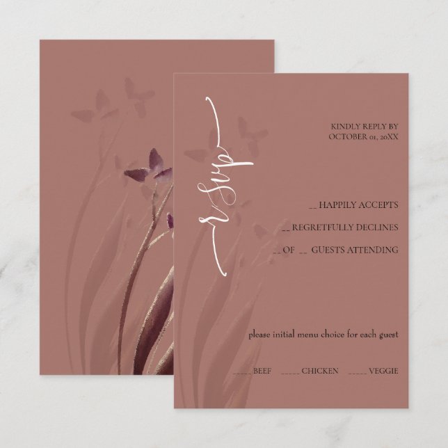Wild & Wine-Stained Watercolor Floral RSVP Card (Devant / Derrière)