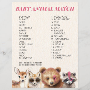 Wild Woodland Animaux Baby shower Match