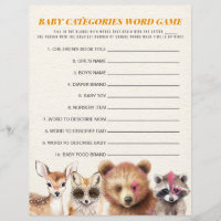 Wild Woodland Baby showers Catégories Word Jeu