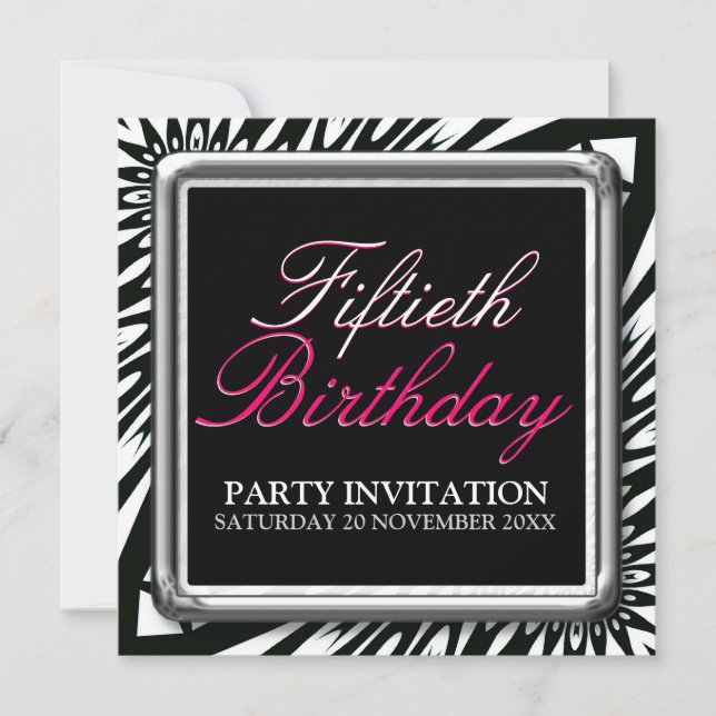 Wild Zebra 50th Birthday Party Invitations (Devant)
