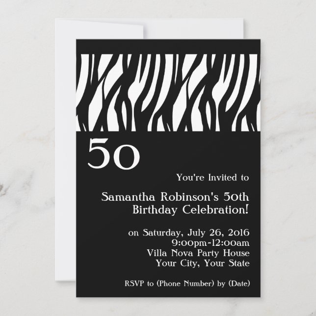 Wild Zebra Black avec blanc Invitations de la 50e  (Devant)