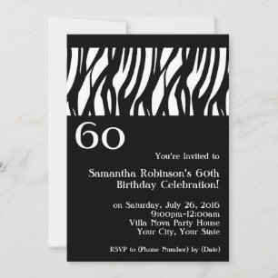 Wild Zebra Black avec blanc Invitations du 60e par