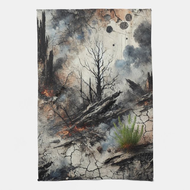 Wildfire Aftermath Artistique Serviette de cuisine (Vertical)