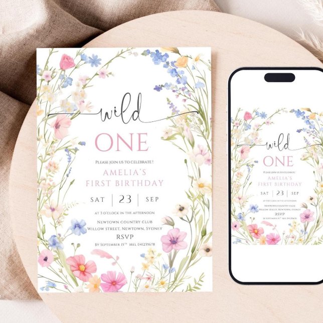 Wildflower 1st Birthday Invitation Template, Edita (Créateur téléchargé)