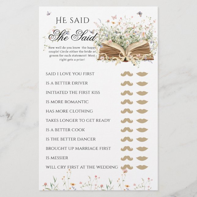 Wildflower A New Chapter Begin Bridal Shower Game (Devant)