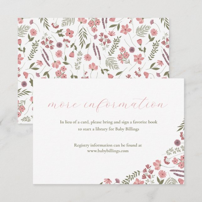 wildflower baby shower invitation insert - pink (Devant / Derrière)