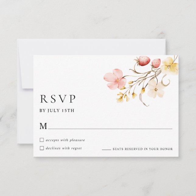 Wildflower Blush Floral Garden Wedding RSVP Cards (Devant)