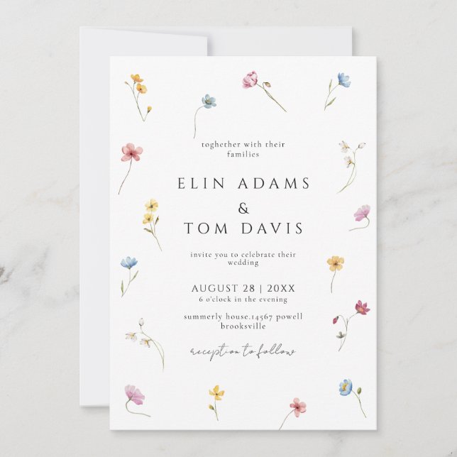 Wildflower Botanical Floral Wedding Invitation (Devant)