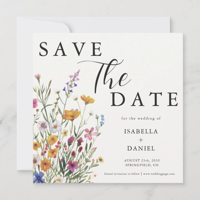 Wildflower Elegant Boho Wedding Save The Date (Devant)