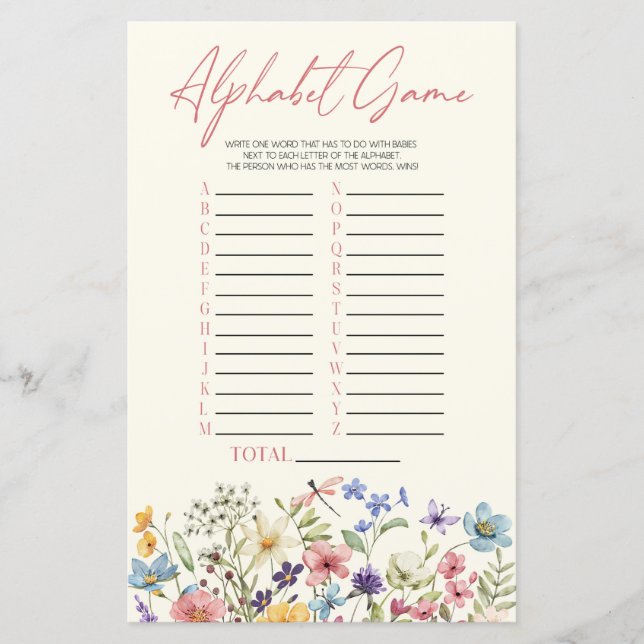 Wildflower Floral Alphabet Baby Shower Game (Devant)