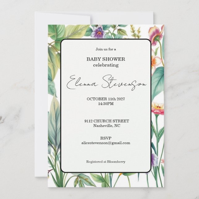 Wildflower Floral Boho Baby Shower Invitation (Devant)