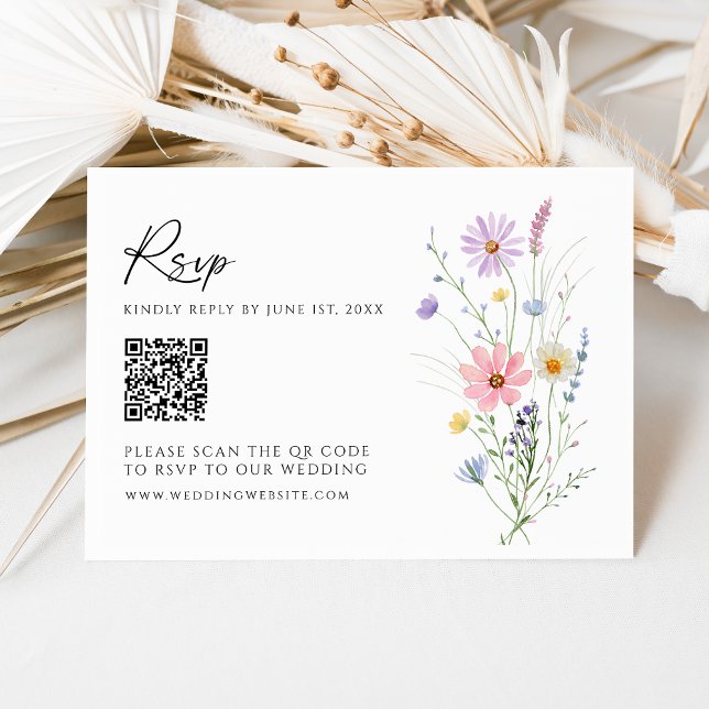 Wildflower Garden QR Code Wedding RSVP Card (Créateur téléchargé)
