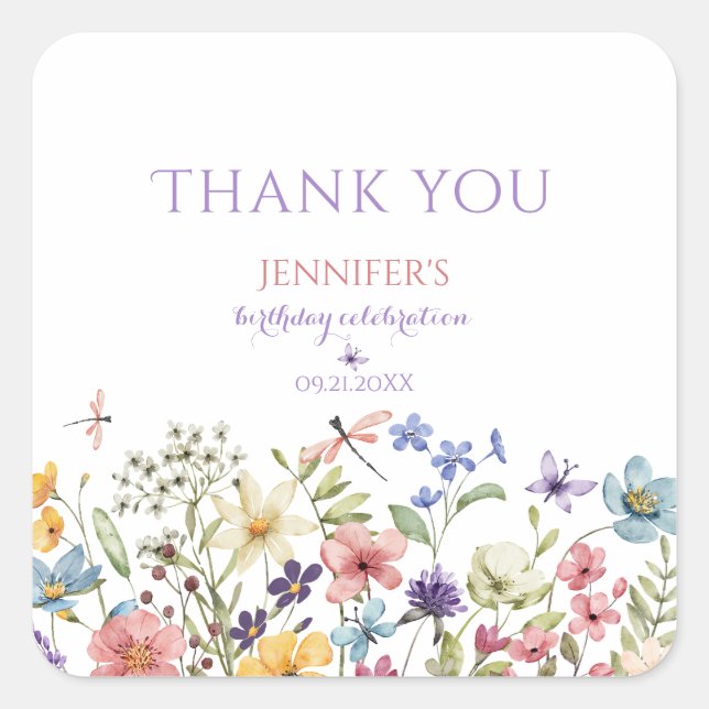Wildflower Girl 1st Birthday Thank You Sticker (Devant)